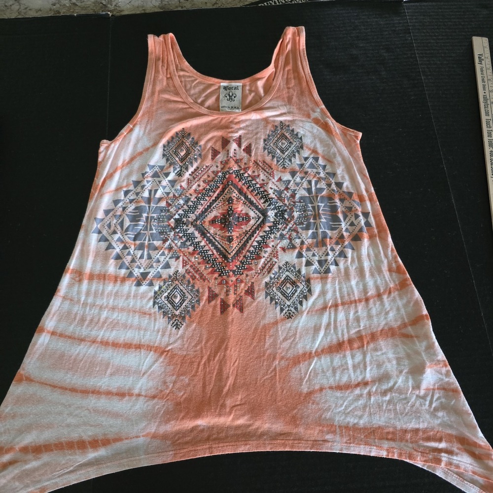 Vocal Tank  Top Orange / White Tie-dye Rhinestone Y2K